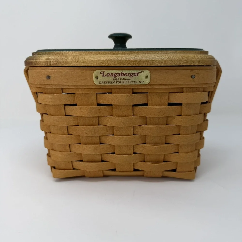 VTG Longaberger Dresden Tour Basket II 1996 w/ Lid, Liner & Tie-On Collectors